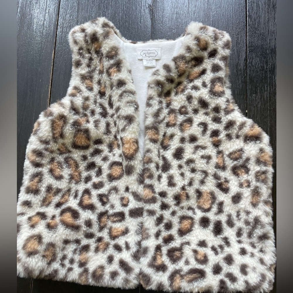 MudPie faux fur vest 2-3T leopard animal print